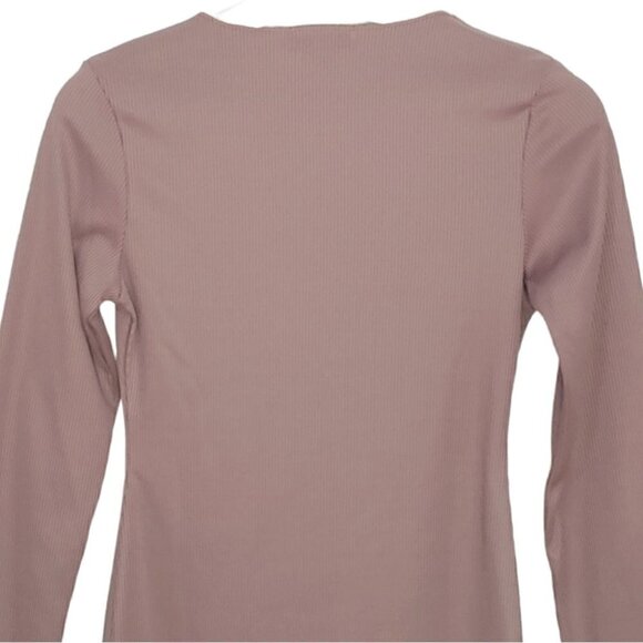 NWOT MISSGUIDED Taupe ribbed long sleeve bodycon midi dress - Picture 5 of 14